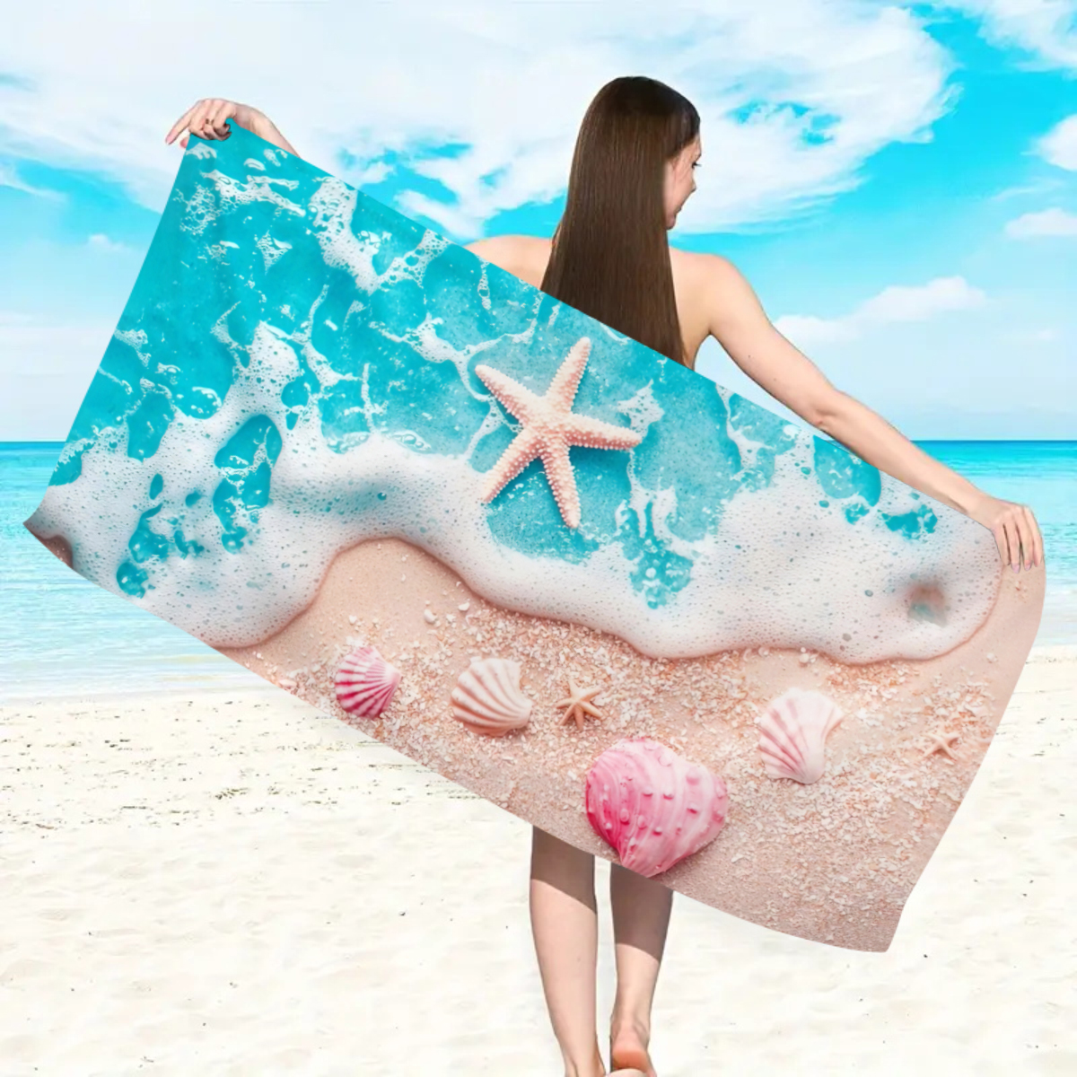 1pc Ocean element beach towel, - Outdoor Sports Center บทวิจารณ์และราคา