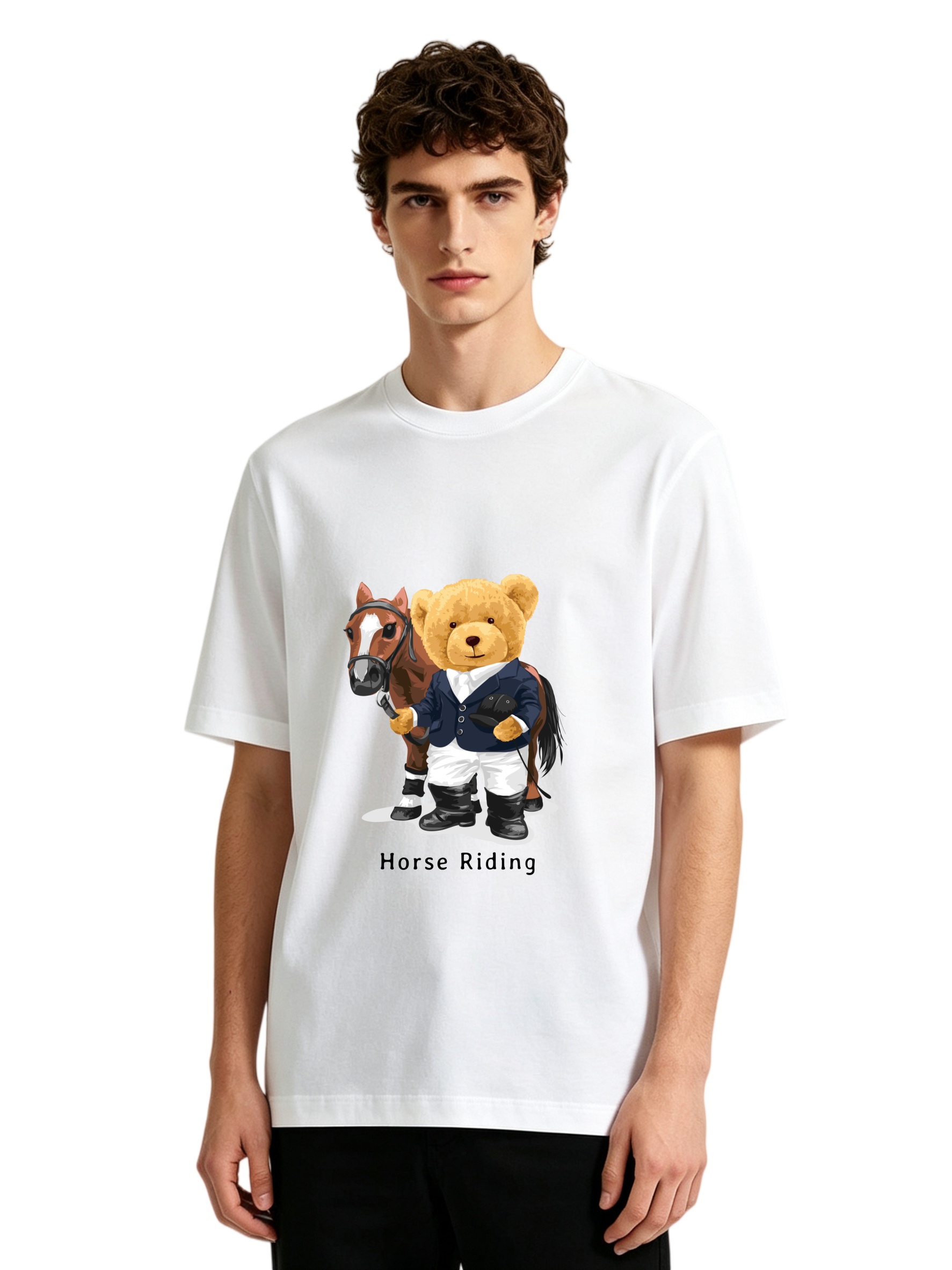 Men's Horse Riding Teddy Bear  - Polo Shirt Equestrian บทวิจารณ์และราคา