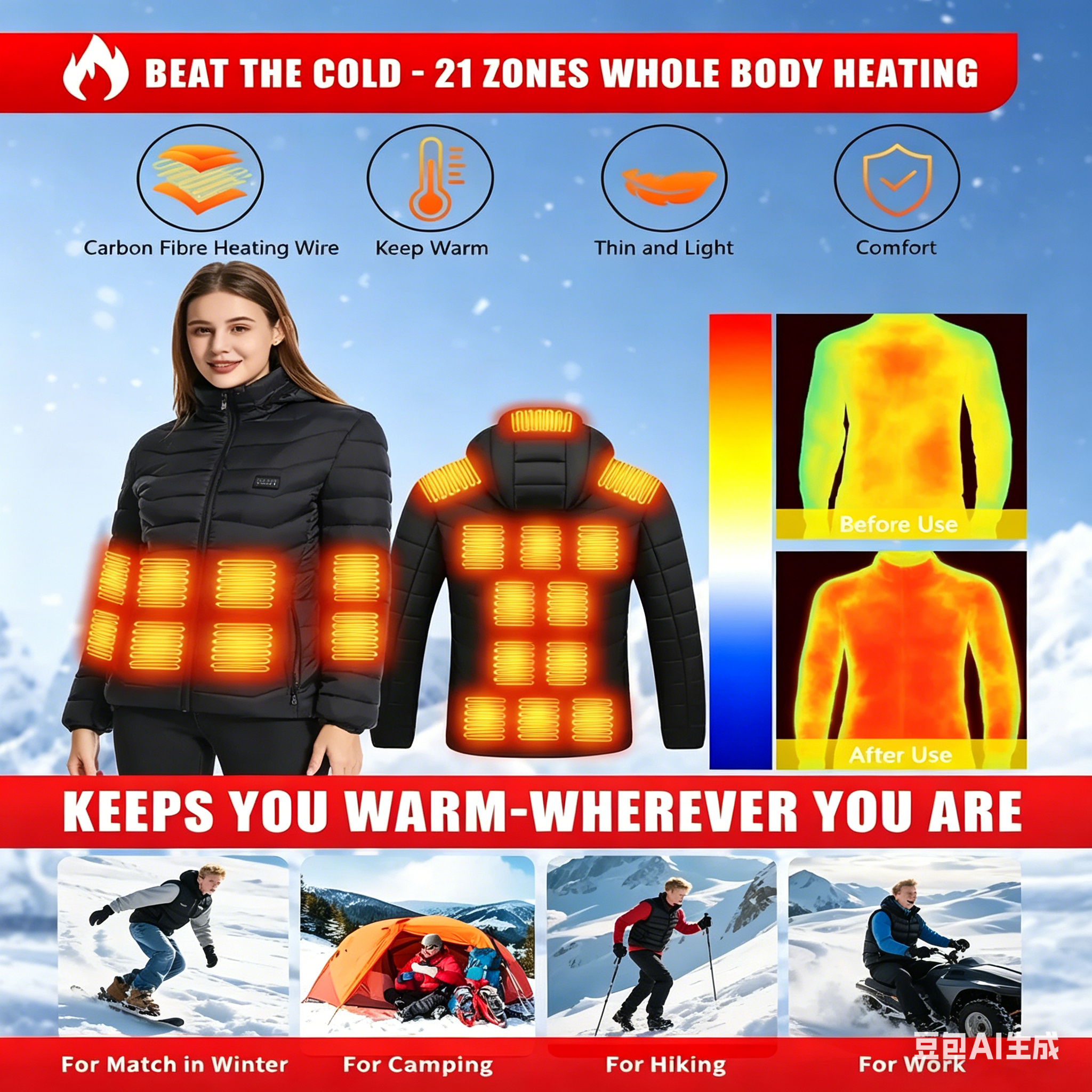 23 Areas Heating Jacket, Polye - Outdoor Sport Coat บทวิจารณ์และราคา