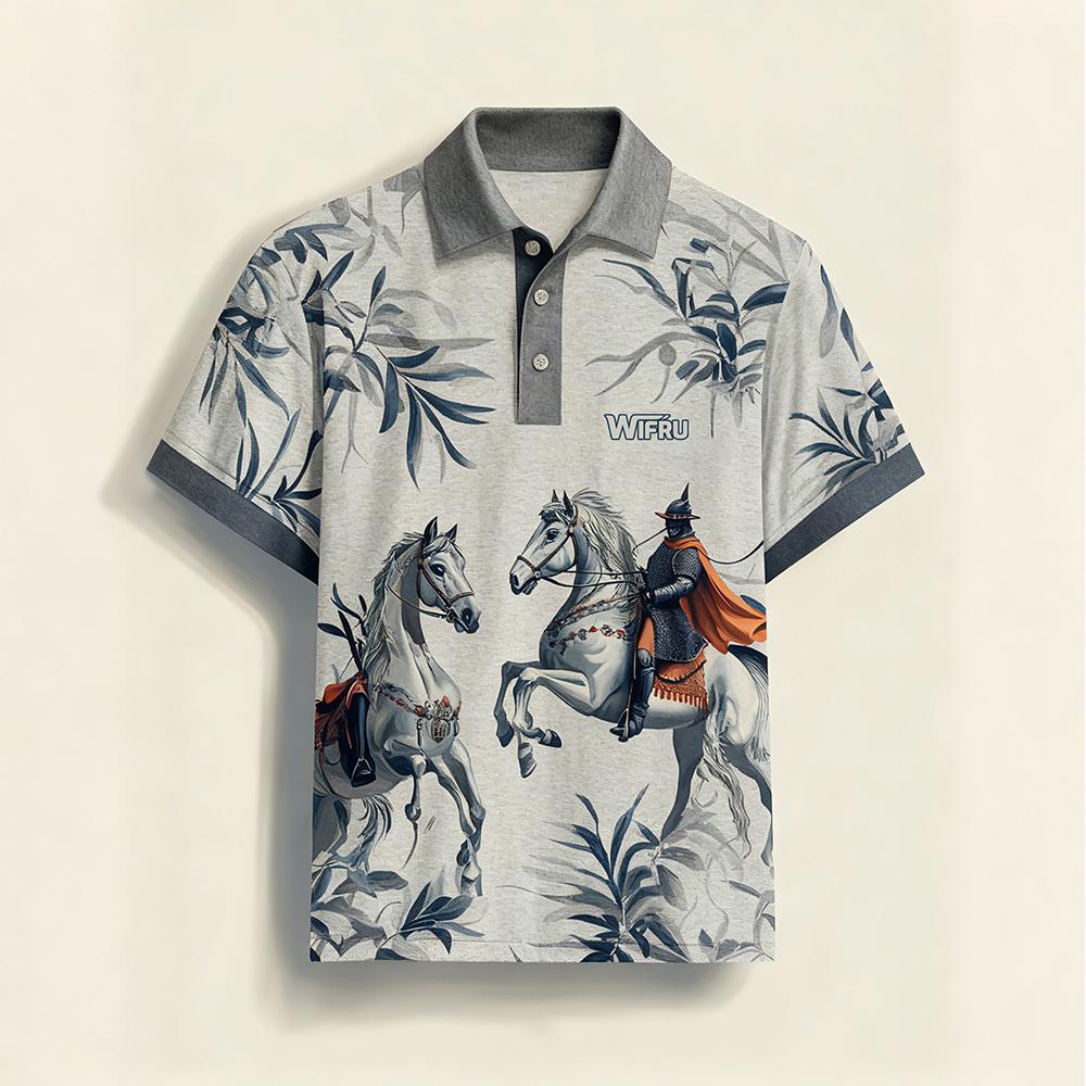 Men's Retro Equestrian Print P - Polo Shirt Equestrian บทวิจารณ์และราคา