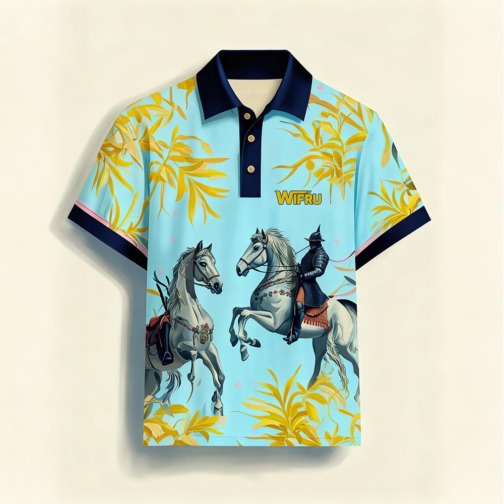 Men's Retro Equestrian Print P - Polo Shirt Equestrian บทวิจารณ์และราคา