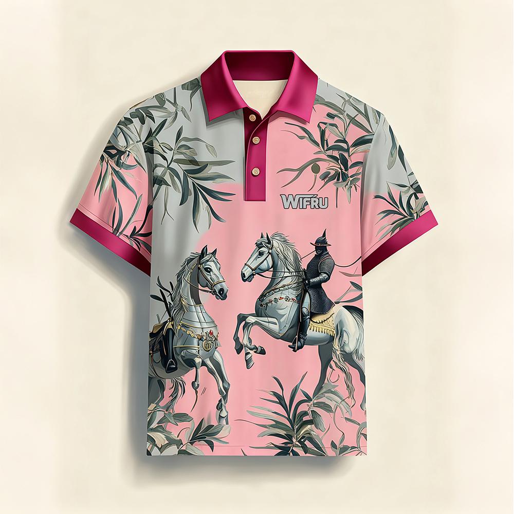 Men's Retro Equestrian Print P - Polo Shirt Equestrian บทวิจารณ์และราคา